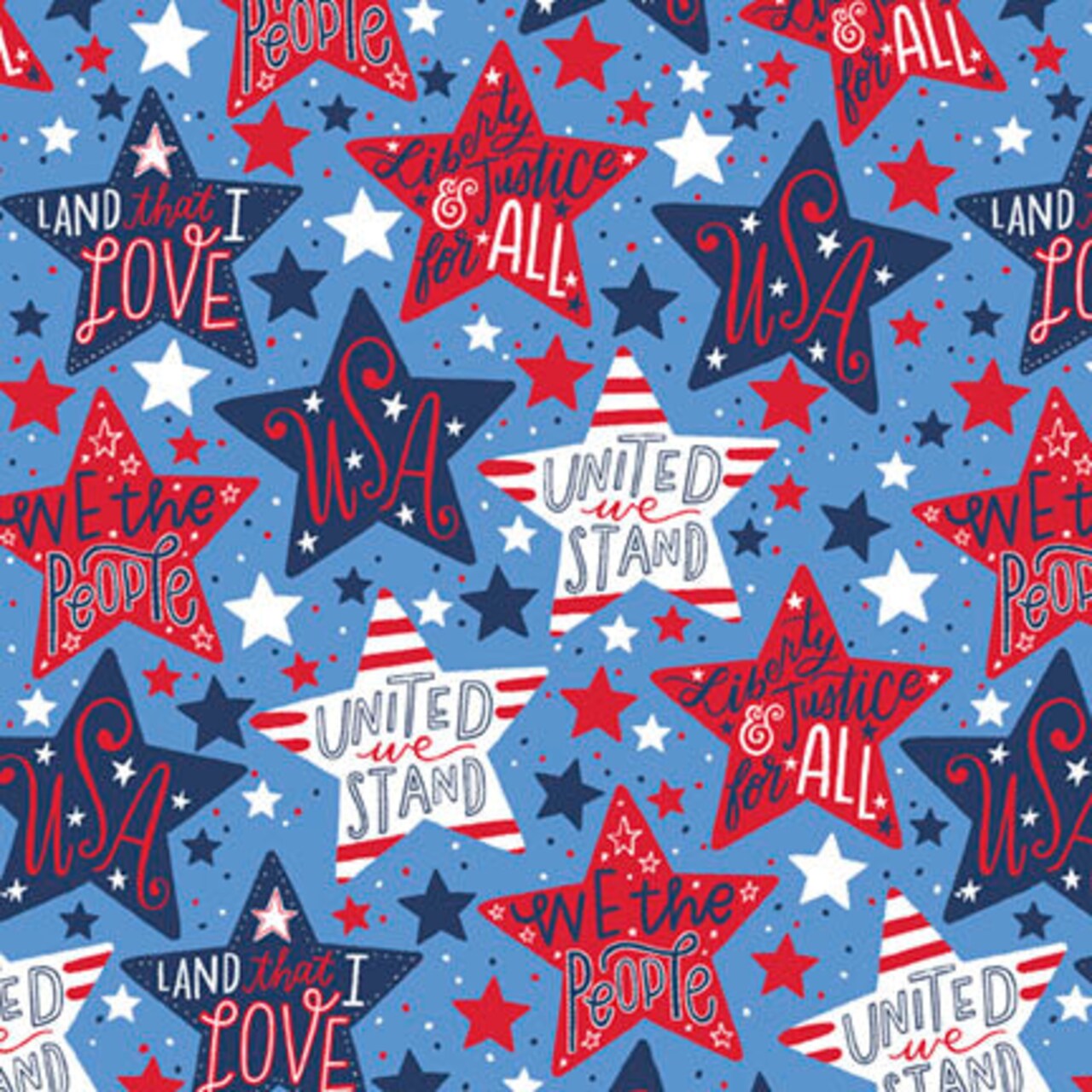 Fabric P & B Textiles Light Blue America Stars Patriotic Minis by the Quarter Yard PMIN6054-LB